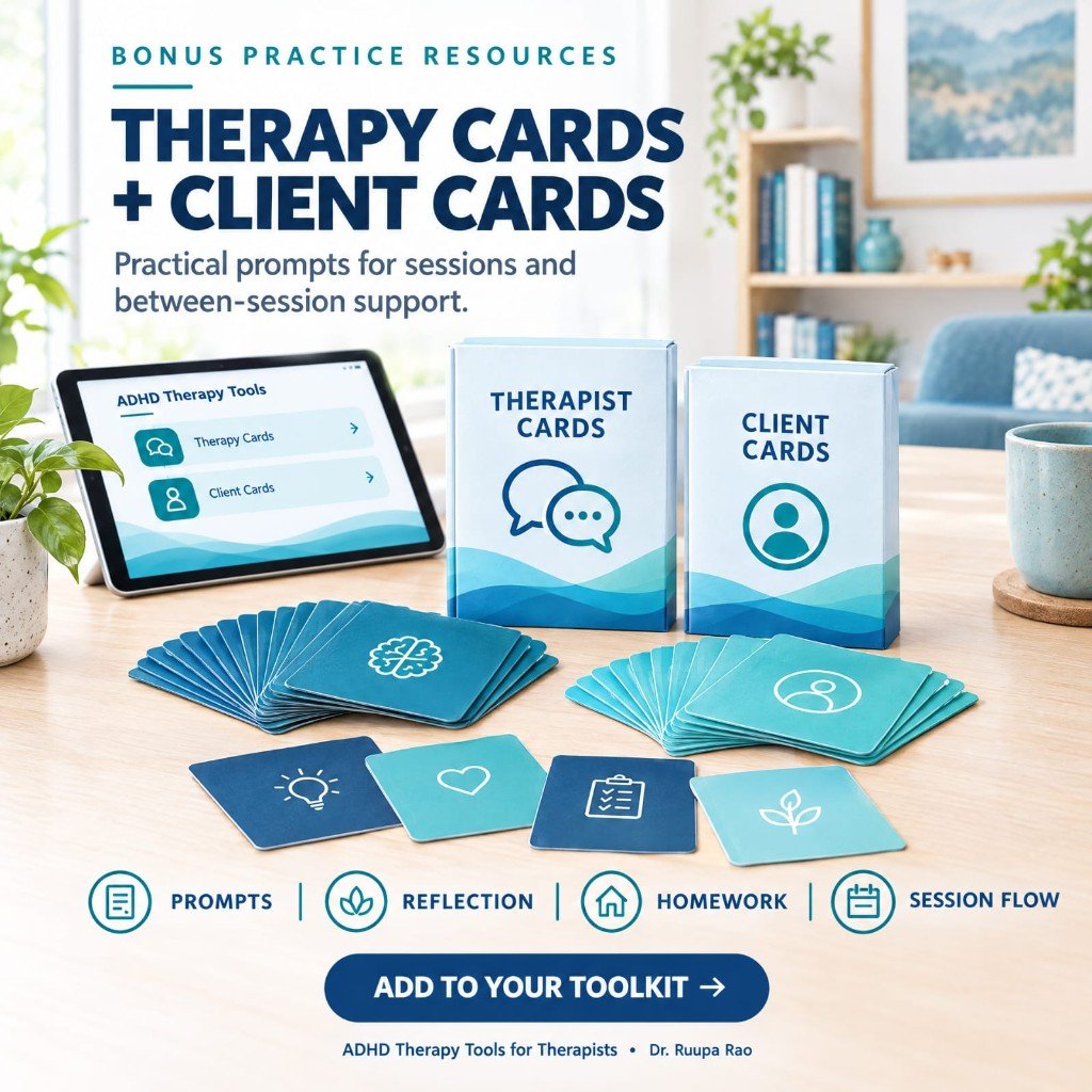 ADHD Therapy Cards for professionals and Everyday Practice Cards for clients with tablet and prompt themes